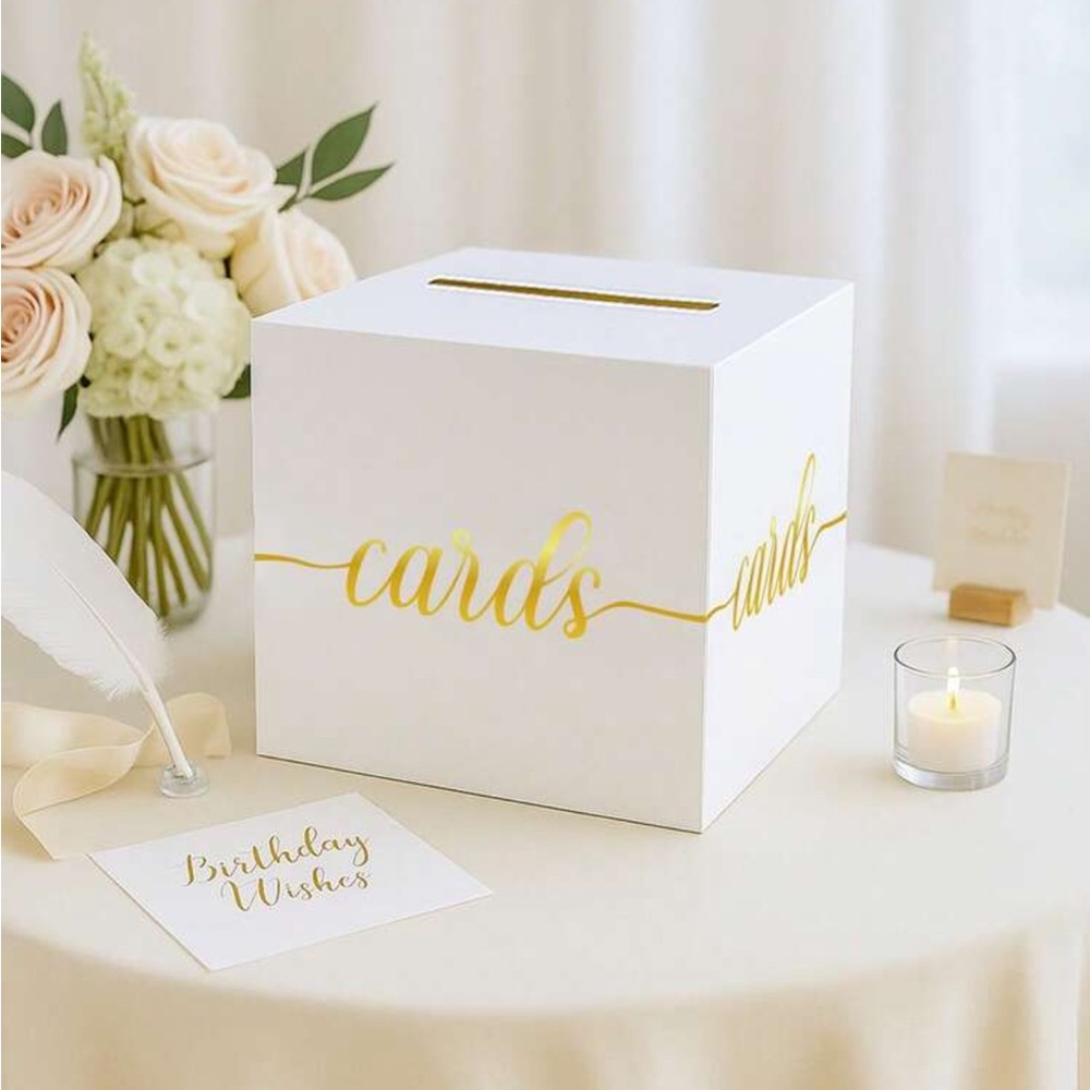 White Card Box with Gold 'Cards' Script - Picture 2 of 9